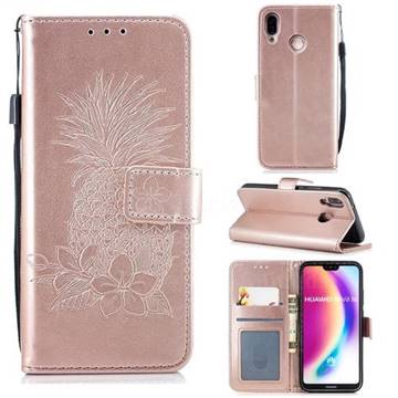 Embossing Flower Pineapple Leather Wallet Case for Huawei P20 Lite - Rose Gold