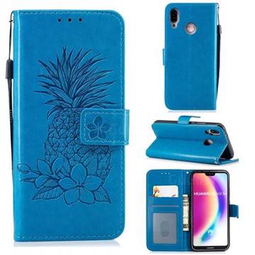 Embossing Flower Pineapple Leather Wallet Case for Huawei P20 Lite - Blue