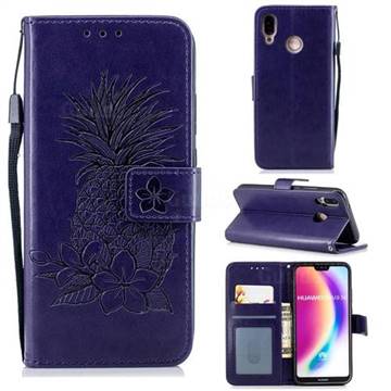Embossing Flower Pineapple Leather Wallet Case for Huawei P20 Lite - Purple