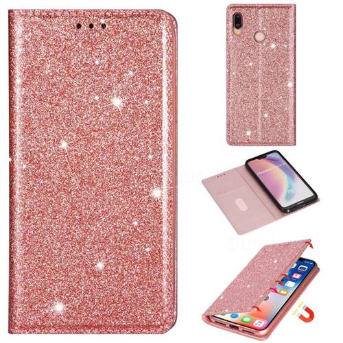 Ultra Slim Glitter Powder Magnetic Automatic Suction Leather Wallet Case for Huawei P20 Lite - Rose Gold