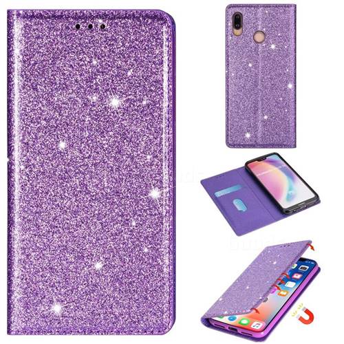 Ultra Slim Glitter Powder Magnetic Automatic Suction Leather Wallet Case for Huawei P20 Lite - Purple