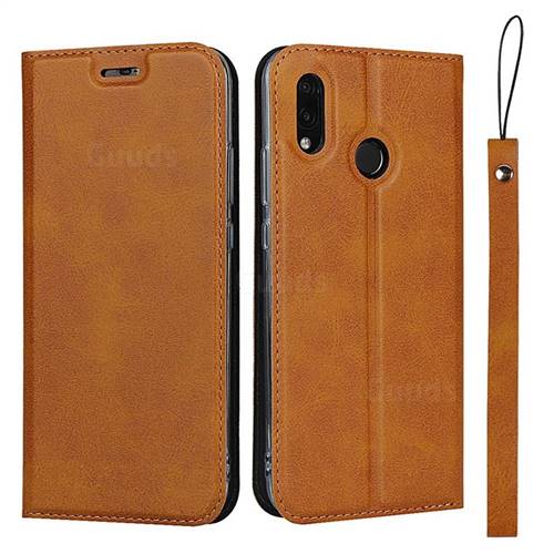 Calf Pattern Magnetic Automatic Suction Leather Wallet Case for Huawei P20 Lite - Brown