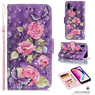 Purple Butterfly Flower 3D Painted Leather Phone Wallet Case for Huawei P20 Lite