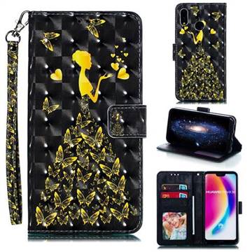 Golden Butterfly Girl 3D Painted Leather Phone Wallet Case for Huawei P20 Lite