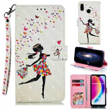 Flower Girl 3D Painted Leather Phone Wallet Case for Huawei P20 Lite