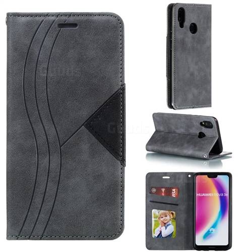 Retro S Streak Magnetic Leather Wallet Phone Case for Huawei P20 Lite - Gray