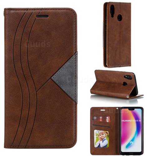 Retro S Streak Magnetic Leather Wallet Phone Case for Huawei P20 Lite - Brown