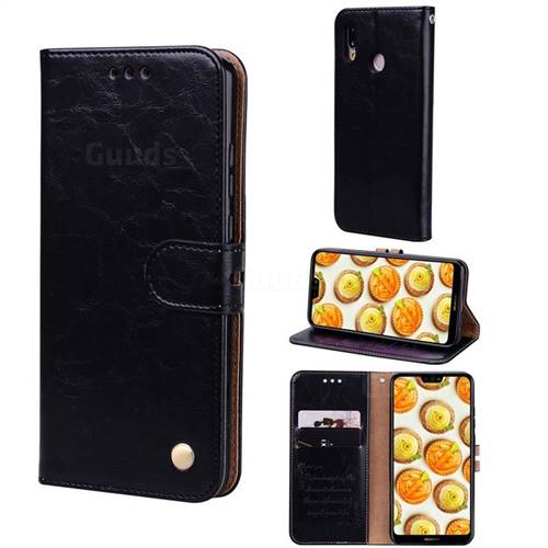 Luxury Retro Oil Wax PU Leather Wallet Phone Case for Huawei P20 Lite - Deep Black