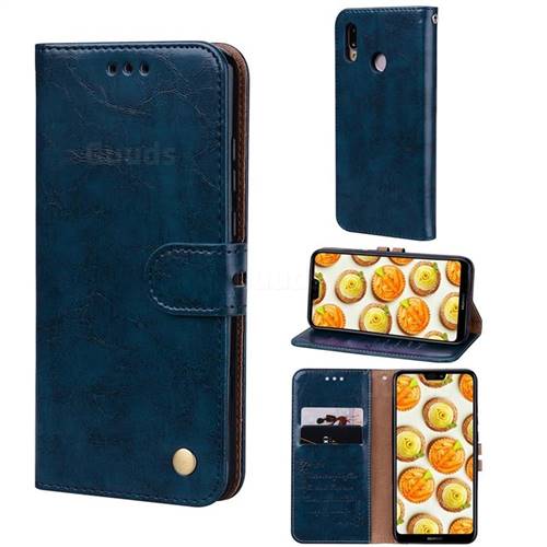 Luxury Retro Oil Wax PU Leather Wallet Phone Case for Huawei P20 Lite - Sapphire