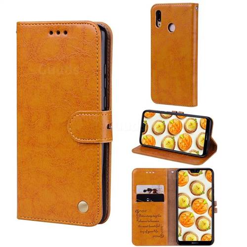 Luxury Retro Oil Wax PU Leather Wallet Phone Case for Huawei P20 Lite - Orange Yellow