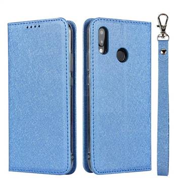 Ultra Slim Magnetic Automatic Suction Silk Lanyard Leather Flip Cover for Huawei P20 Lite - Sky Blue