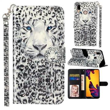 White Leopard 3D Leather Phone Holster Wallet Case for Huawei P20 Lite