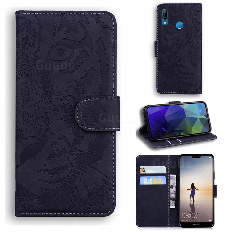 Intricate Embossing Tiger Face Leather Wallet Case for Huawei P20 Lite - Black