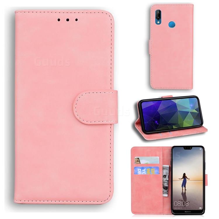 Retro Classic Skin Feel Leather Wallet Phone Case for Huawei P20 Lite - Pink