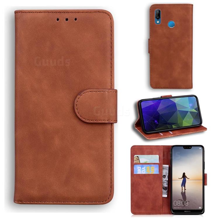 Retro Classic Skin Feel Leather Wallet Phone Case for Huawei P20 Lite - Brown