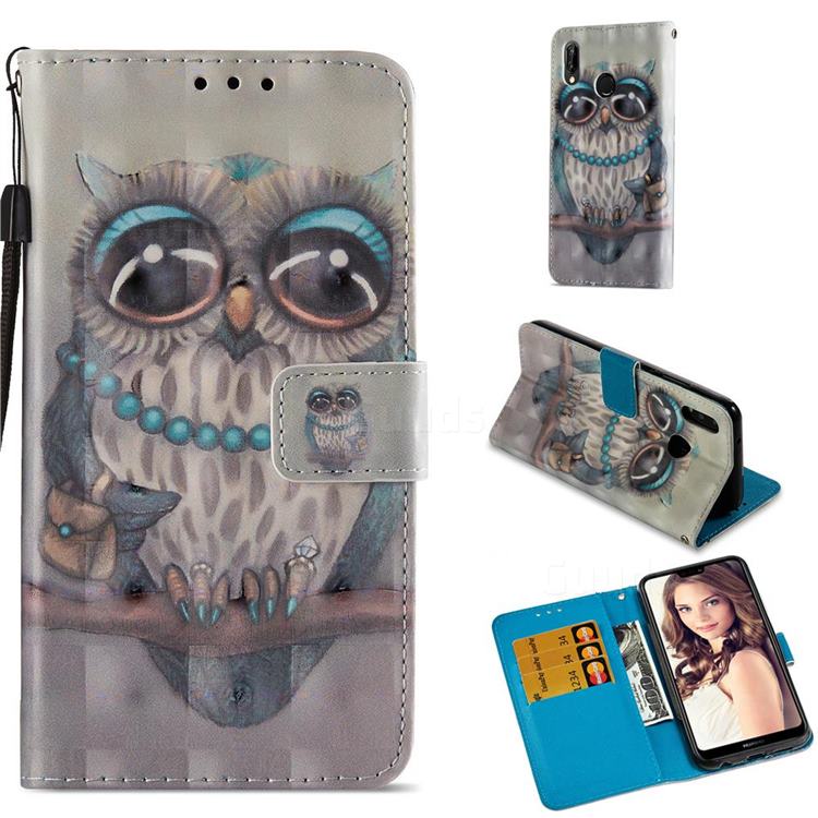 Sweet Gray Owl 3D Painted Leather Wallet Case for Huawei P20 Lite