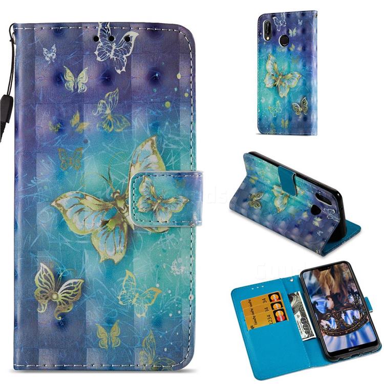 Gold Butterfly 3D Painted Leather Wallet Case for Huawei P20 Lite