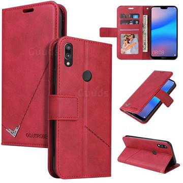 GQ.UTROBE Right Angle Silver Pendant Leather Wallet Phone Case for Huawei P20 Lite - Red
