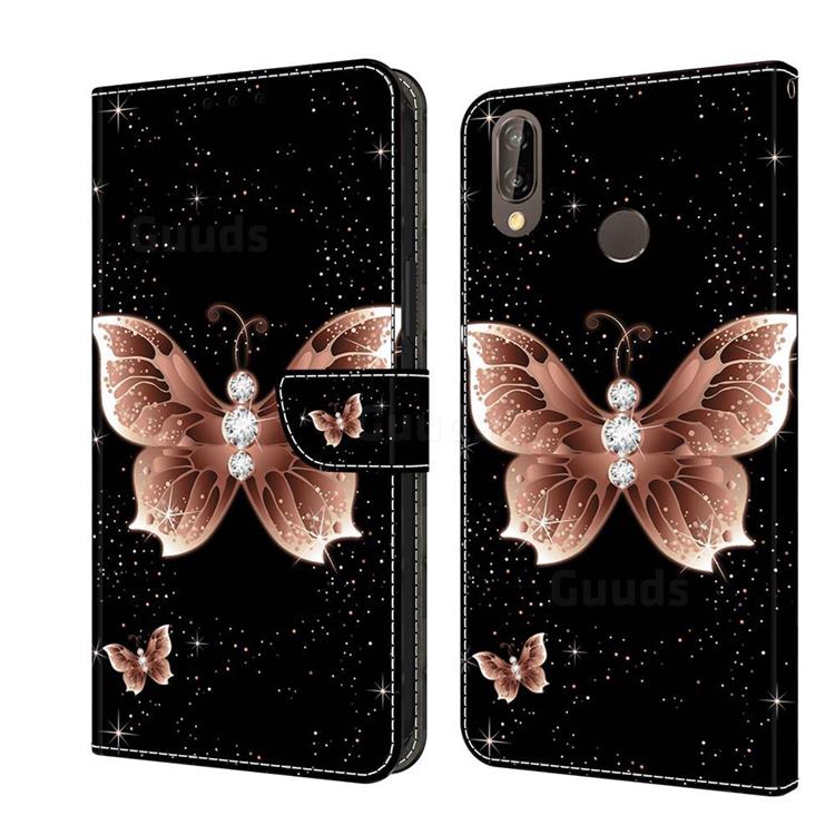 Black Diamond Butterfly Crystal PU Leather Protective Wallet Case Cover for Huawei P20 Lite