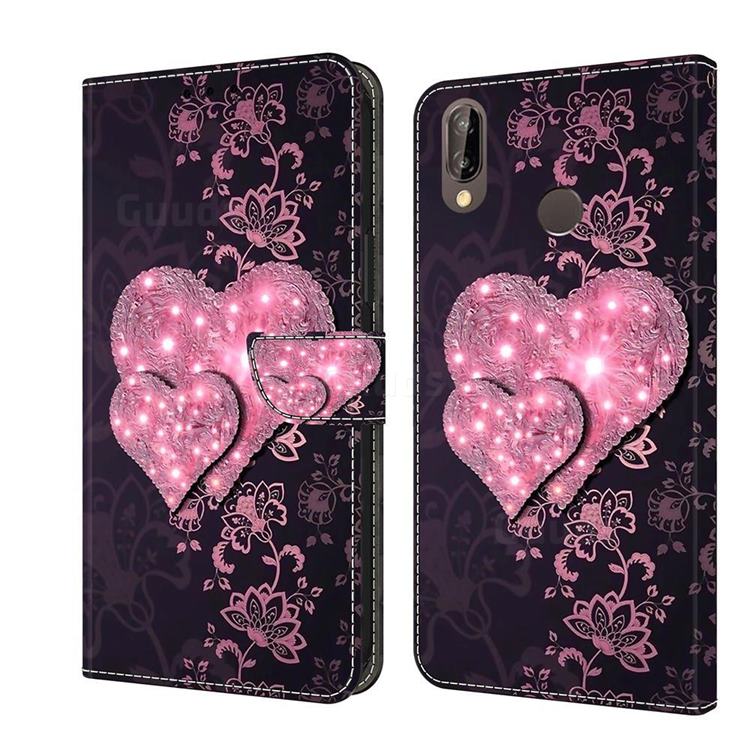 Lace Heart Crystal PU Leather Protective Wallet Case Cover for Huawei P20 Lite