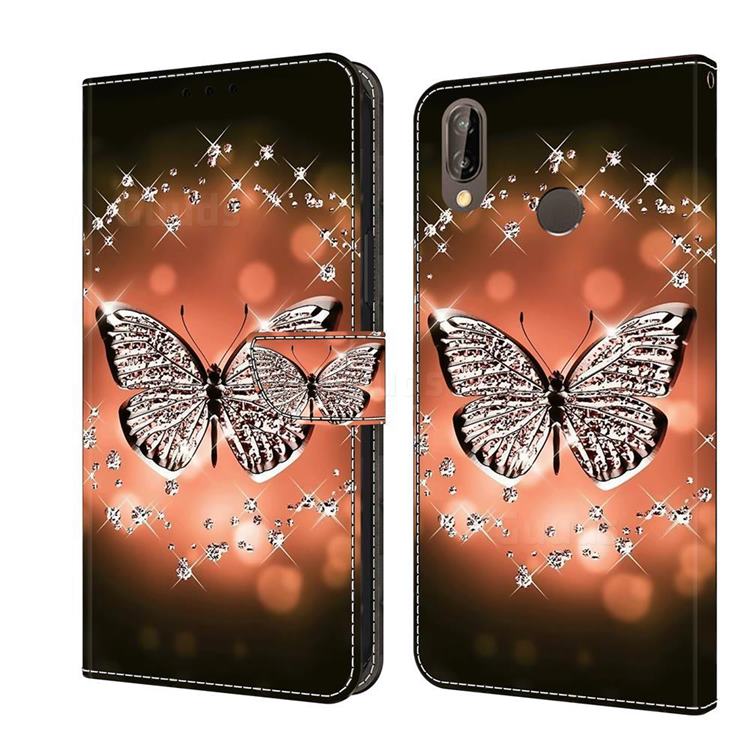 Crystal Butterfly Crystal PU Leather Protective Wallet Case Cover for Huawei P20 Lite