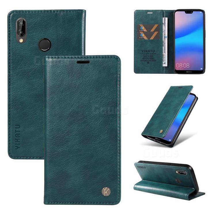 YIKATU Litchi Card Magnetic Automatic Suction Leather Flip Cover for Huawei P20 Lite - Dark Blue