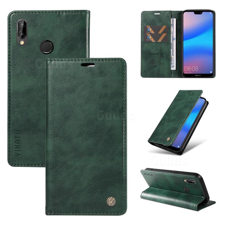 YIKATU Litchi Card Magnetic Automatic Suction Leather Flip Cover for Huawei P20 Lite - Green