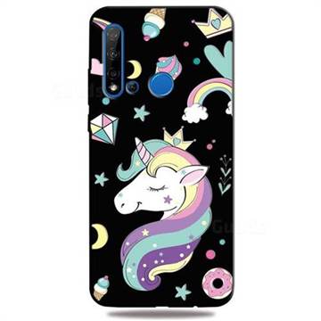 Candy Unicorn 3D Embossed Relief Black TPU Cell Phone Back Cover for Huawei P20 Lite(2019)