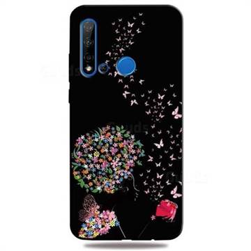 Corolla Girl 3D Embossed Relief Black TPU Cell Phone Back Cover for Huawei P20 Lite(2019)