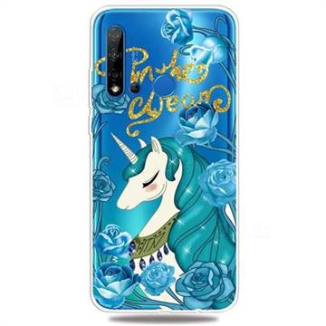 Blue Flower Unicorn Clear Varnish Soft Phone Back Cover for Huawei P20 Lite(2019)