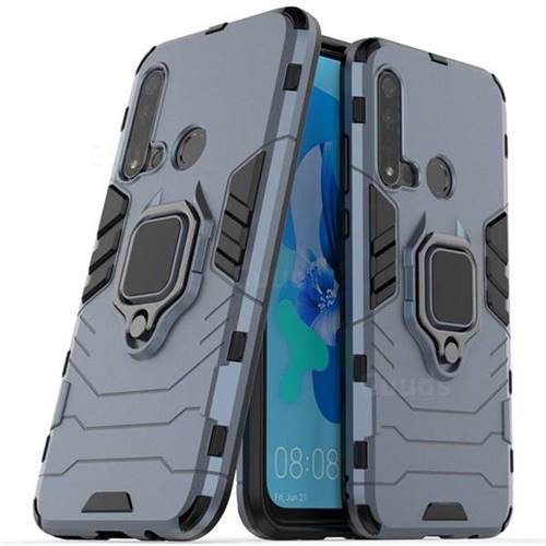 Black Panther Armor Metal Ring Grip Shockproof Dual Layer Rugged Hard Cover for Huawei P20 Lite(2019) - Blue