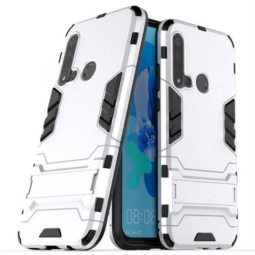 Armor Premium Tactical Grip Kickstand Shockproof Dual Layer Rugged Hard Cover for Huawei P20 Lite(2019) - Silver