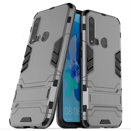Armor Premium Tactical Grip Kickstand Shockproof Dual Layer Rugged Hard Cover for Huawei P20 Lite(2019) - Gray