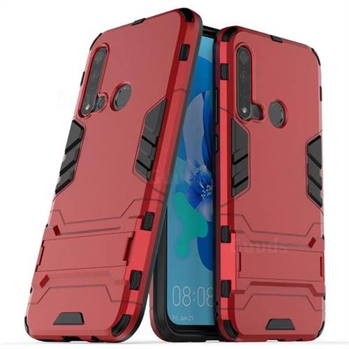 Armor Premium Tactical Grip Kickstand Shockproof Dual Layer Rugged Hard Cover for Huawei P20 Lite(2019) - Wine Red
