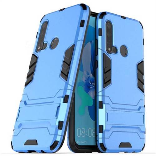 Armor Premium Tactical Grip Kickstand Shockproof Dual Layer Rugged Hard Cover for Huawei P20 Lite(2019) - Light Blue