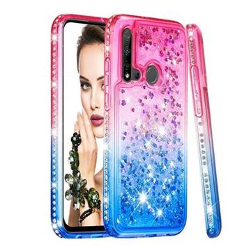 Diamond Frame Liquid Glitter Quicksand Sequins Phone Case for Huawei P20 Lite(2019) - Pink Blue