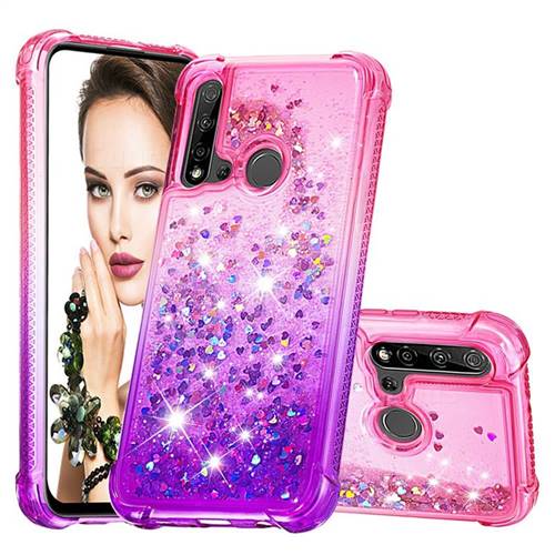 Rainbow Gradient Liquid Glitter Quicksand Sequins Phone Case for Huawei P20 Lite(2019) - Pink Purple