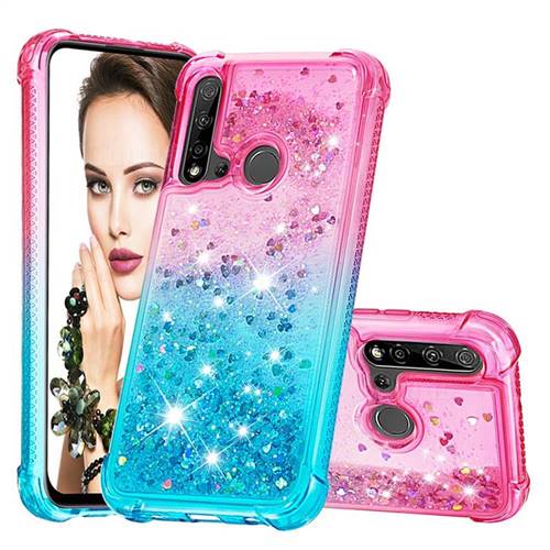 Rainbow Gradient Liquid Glitter Quicksand Sequins Phone Case for Huawei P20 Lite(2019) - Pink Blue