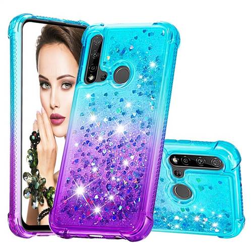 Rainbow Gradient Liquid Glitter Quicksand Sequins Phone Case for Huawei P20 Lite(2019) - Blue Purple