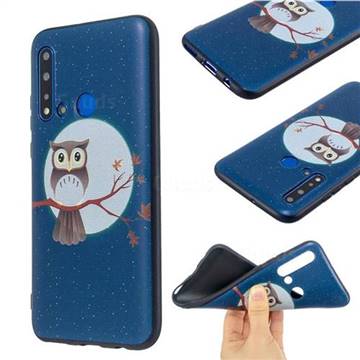 Moon and Owl 3D Embossed Relief Black Soft Back Cover for Huawei P20 Lite(2019)