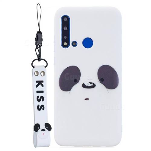 White Feather Panda Soft Kiss Candy Hand Strap Silicone Case for Huawei P20 Lite(2019)