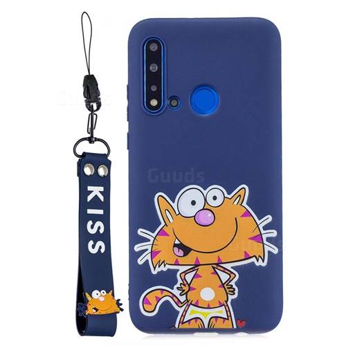 Blue Cute Cat Soft Kiss Candy Hand Strap Silicone Case for Huawei P20 Lite(2019)