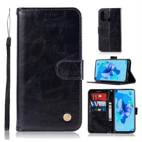 Luxury Retro Leather Wallet Case for Huawei P20 Lite(2019) - Black