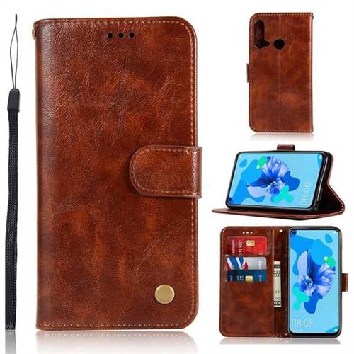 Luxury Retro Leather Wallet Case for Huawei P20 Lite(2019) - Brown