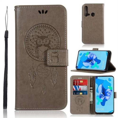 Intricate Embossing Owl Campanula Leather Wallet Case for Huawei P20 Lite(2019) - Grey