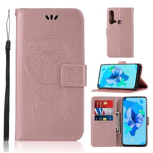 Intricate Embossing Owl Campanula Leather Wallet Case for Huawei P20 Lite(2019) - Rose Gold