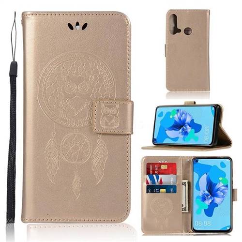Intricate Embossing Owl Campanula Leather Wallet Case for Huawei P20 Lite(2019) - Champagne