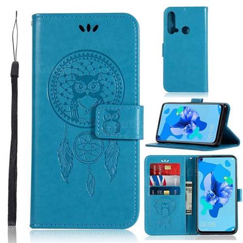 Intricate Embossing Owl Campanula Leather Wallet Case for Huawei P20 Lite(2019) - Blue