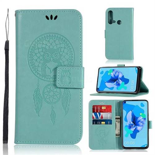 Intricate Embossing Owl Campanula Leather Wallet Case for Huawei P20 Lite(2019) - Green