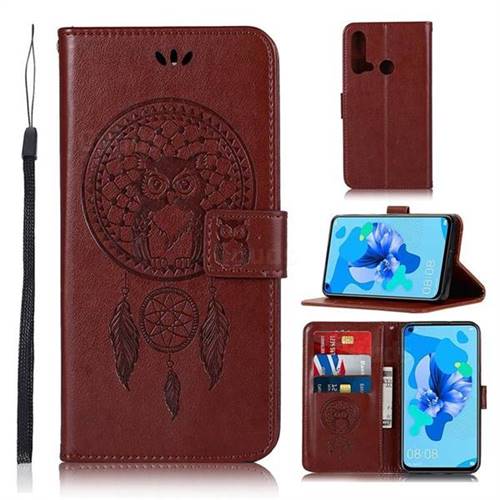 Intricate Embossing Owl Campanula Leather Wallet Case for Huawei P20 Lite(2019) - Brown